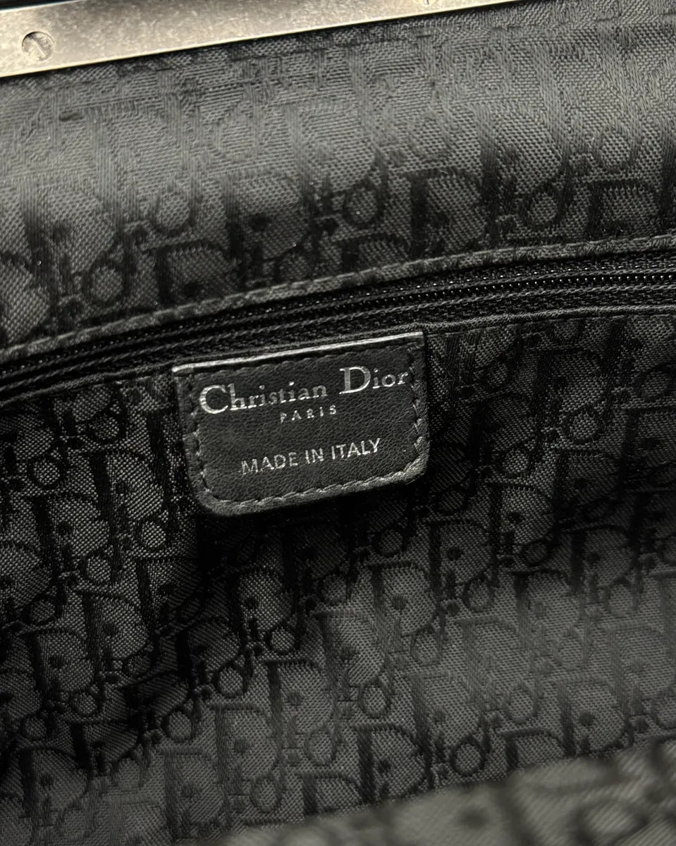 Christian Dior Metallic Handle Black Pleated Plissed Leather Handle Bag TFyWENS 9