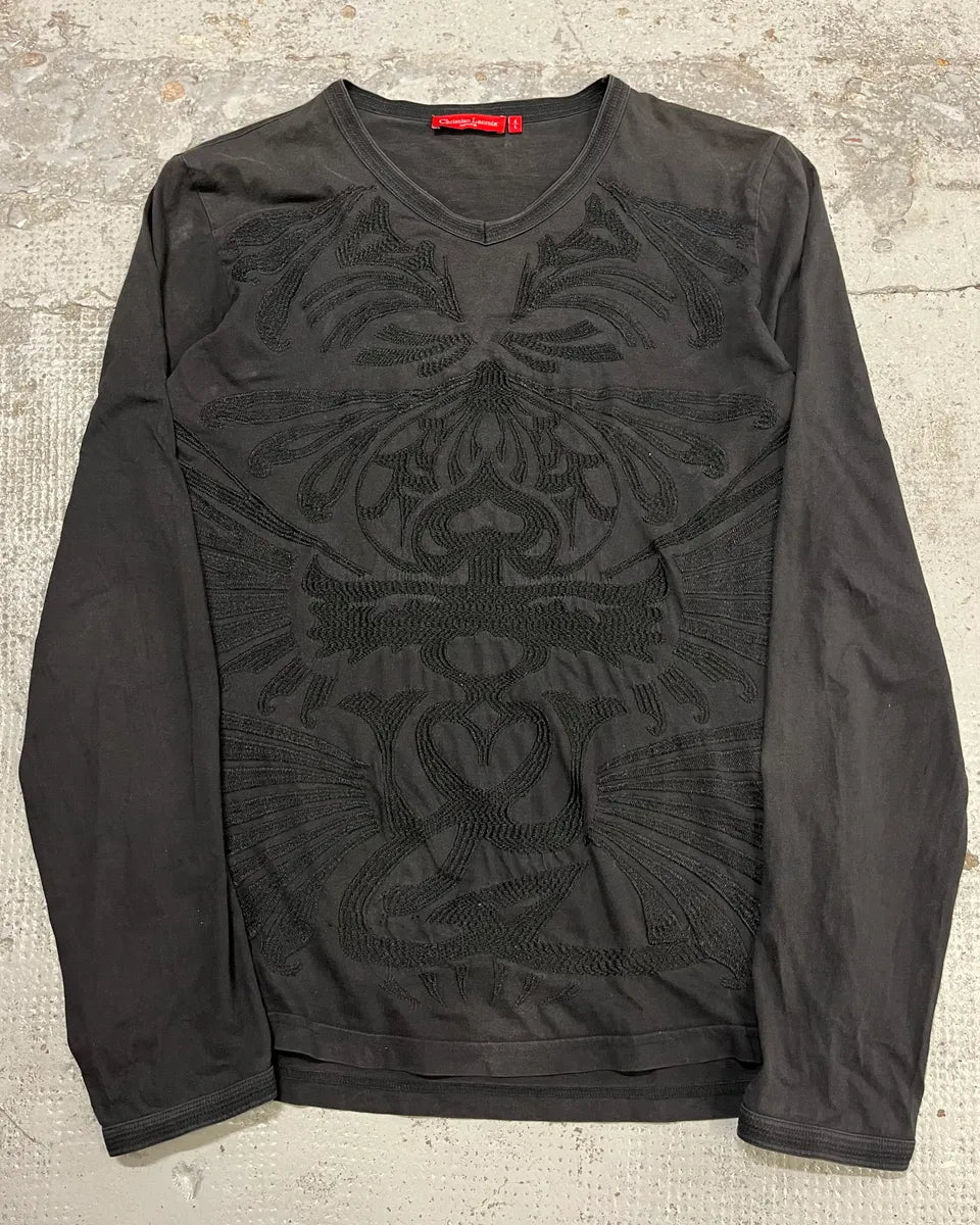 Christian Lacroix Black Embroidered V-Neck Longsleeve RBxaObe 0