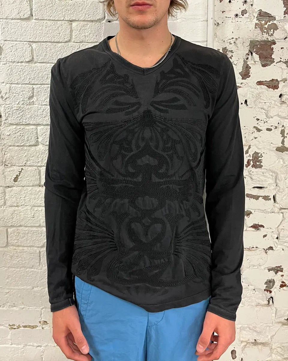 Christian Lacroix Black Embroidered V-Neck Longsleeve RBxaObe 1