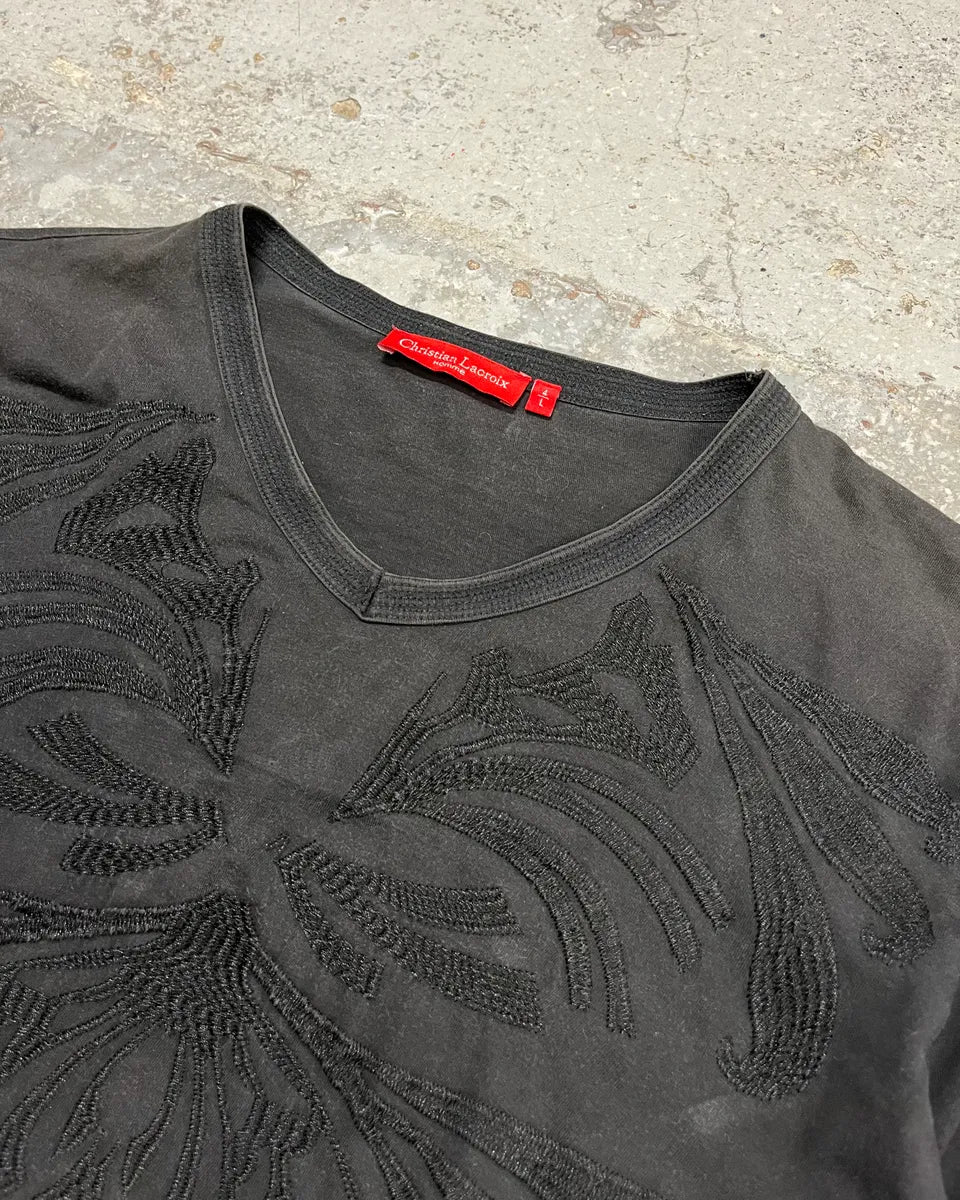 Christian Lacroix Black Embroidered V-Neck Longsleeve RBxaObe 4