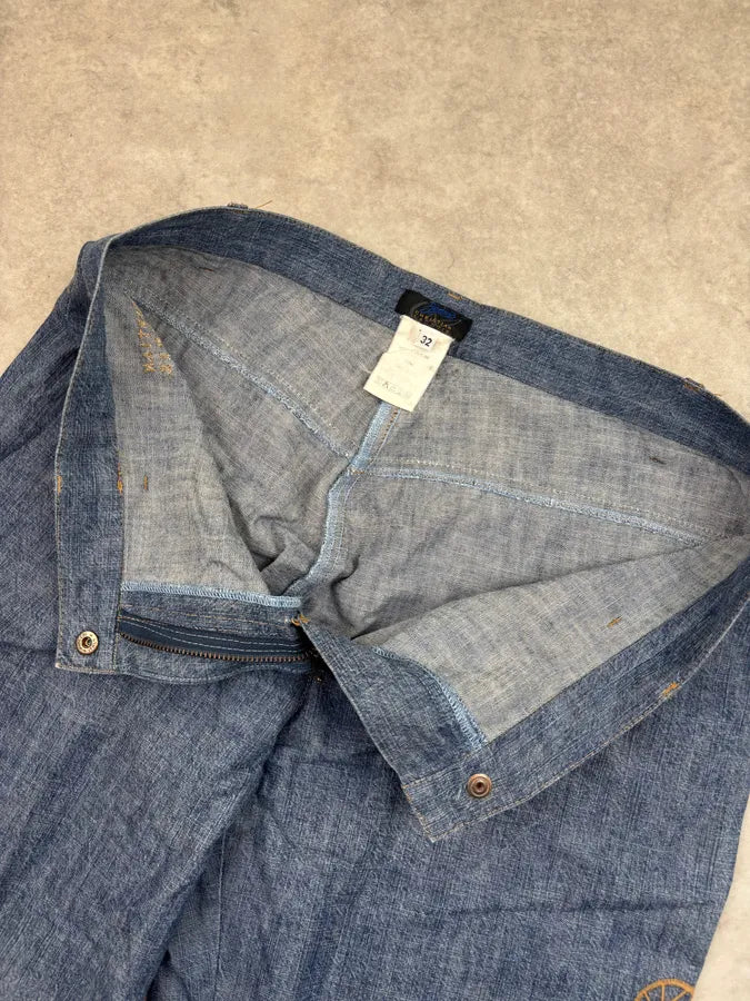 1990s Christian Lacroix Blue Denim Embroidered Flare Jeans eqDqptm 8