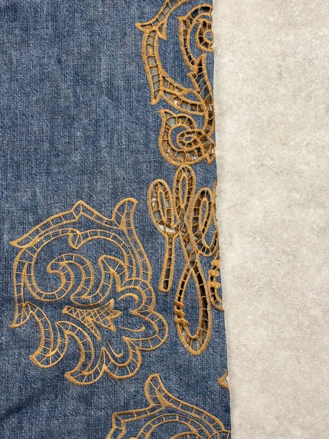 1990s Christian Lacroix Blue Denim Embroidered Flare Jeans eqDqptm 10