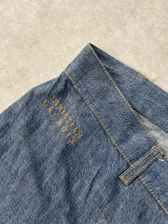 1990s Christian Lacroix Blue Denim Embroidered Flare Jeans eqDqptm 7