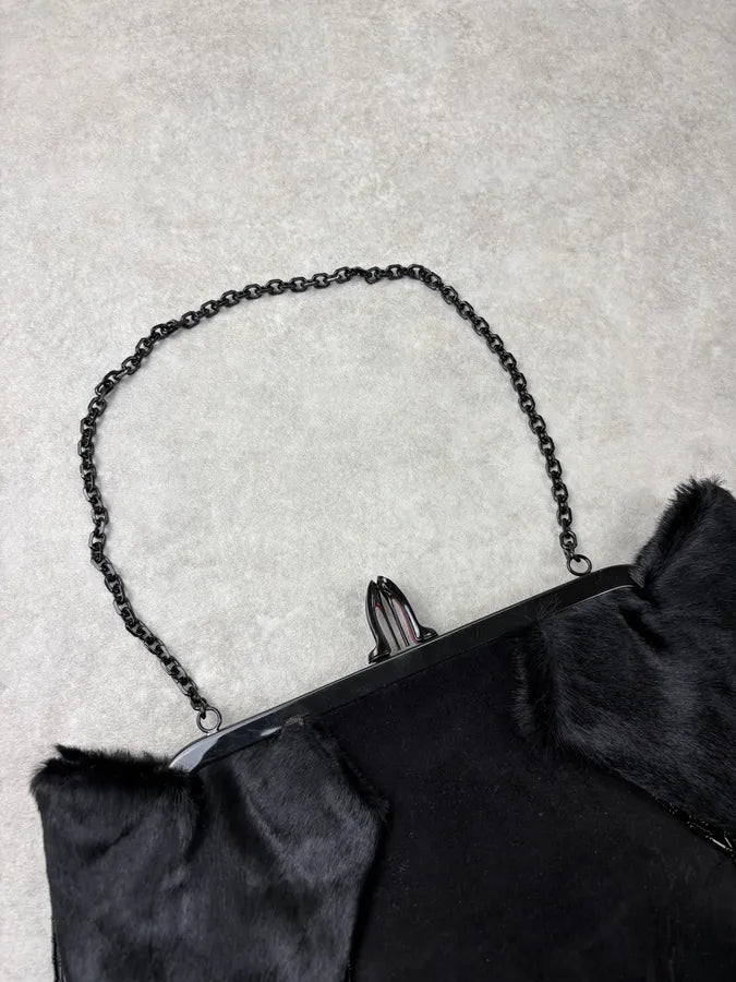 2010s Christian Louboutin Black Ponyhair Fringe Vero-Doat Clutch Bag AuyYVAW 4