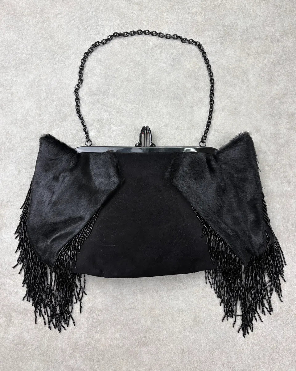 2010s Christian Louboutin Black Ponyhair Fringe Vero-Doat Clutch Bag AuyYVAW 0