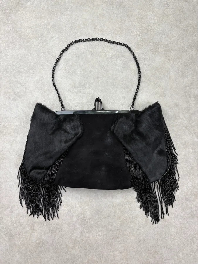 2010s Christian Louboutin Black Ponyhair Fringe Vero-Doat Clutch Bag AuyYVAW 5