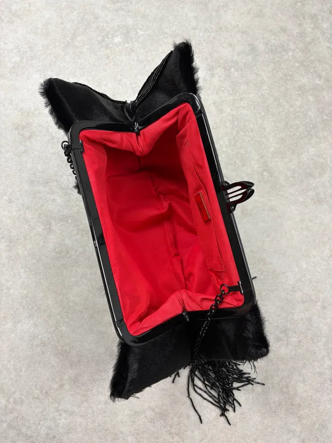2010s Christian Louboutin Black Ponyhair Fringe Vero-Doat Clutch Bag AuyYVAW 6