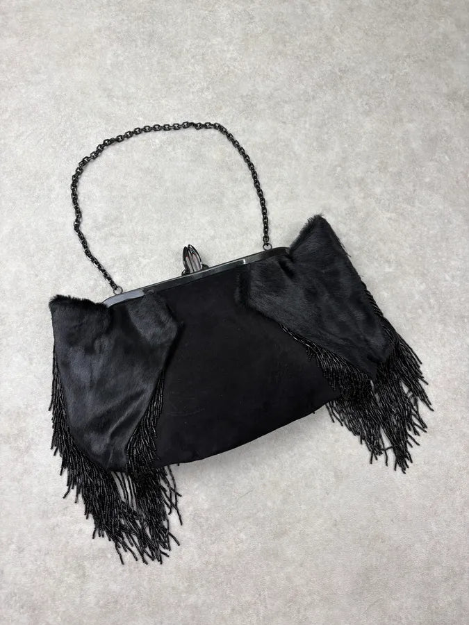 2010s Christian Louboutin Black Ponyhair Fringe Vero-Doat Clutch Bag AuyYVAW 3