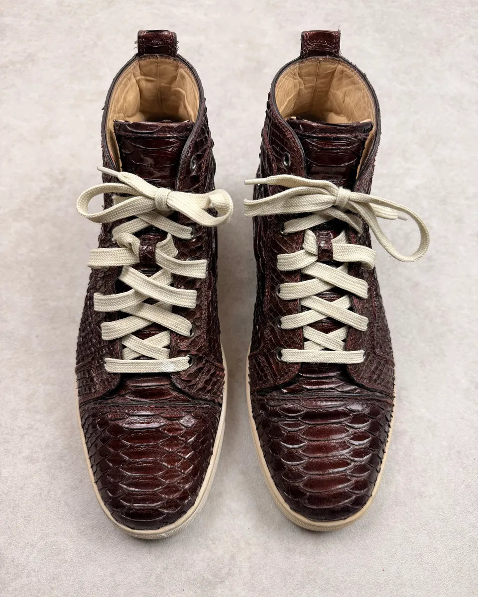 Christian Louboutin Dark Brown Python Leather High Sneakers PaKNCOs 1