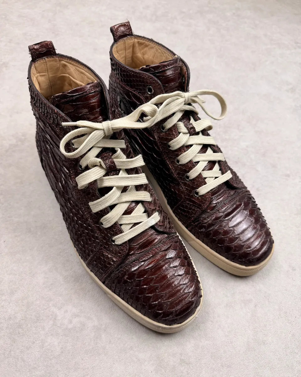 Christian Louboutin Dark Brown Python Leather High Sneakers PaKNCOs 2