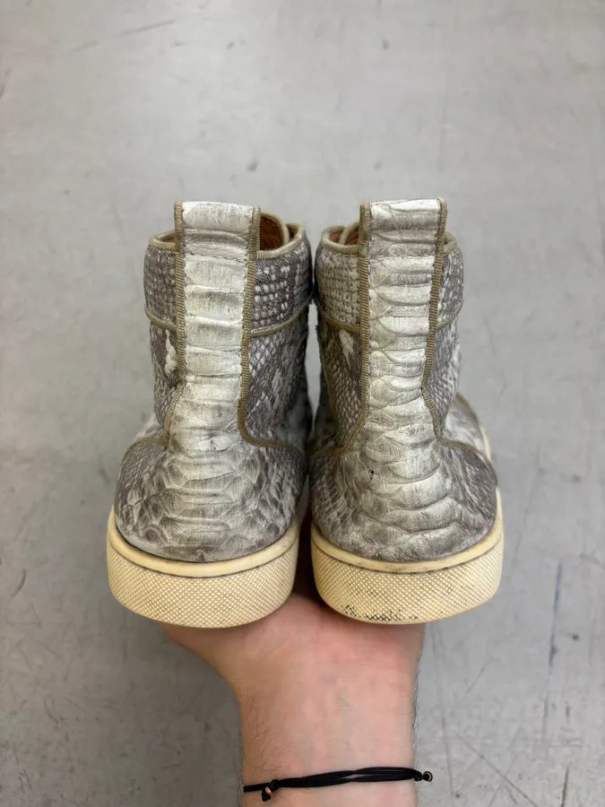 Christian Louboutin Grey Python Embossed Leather High Sneakers zoCvGIk 6