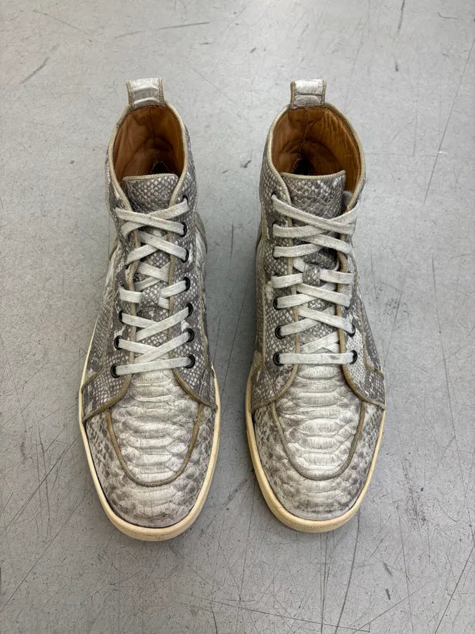 Christian Louboutin Grey Python Embossed Leather High Sneakers zoCvGIk 1