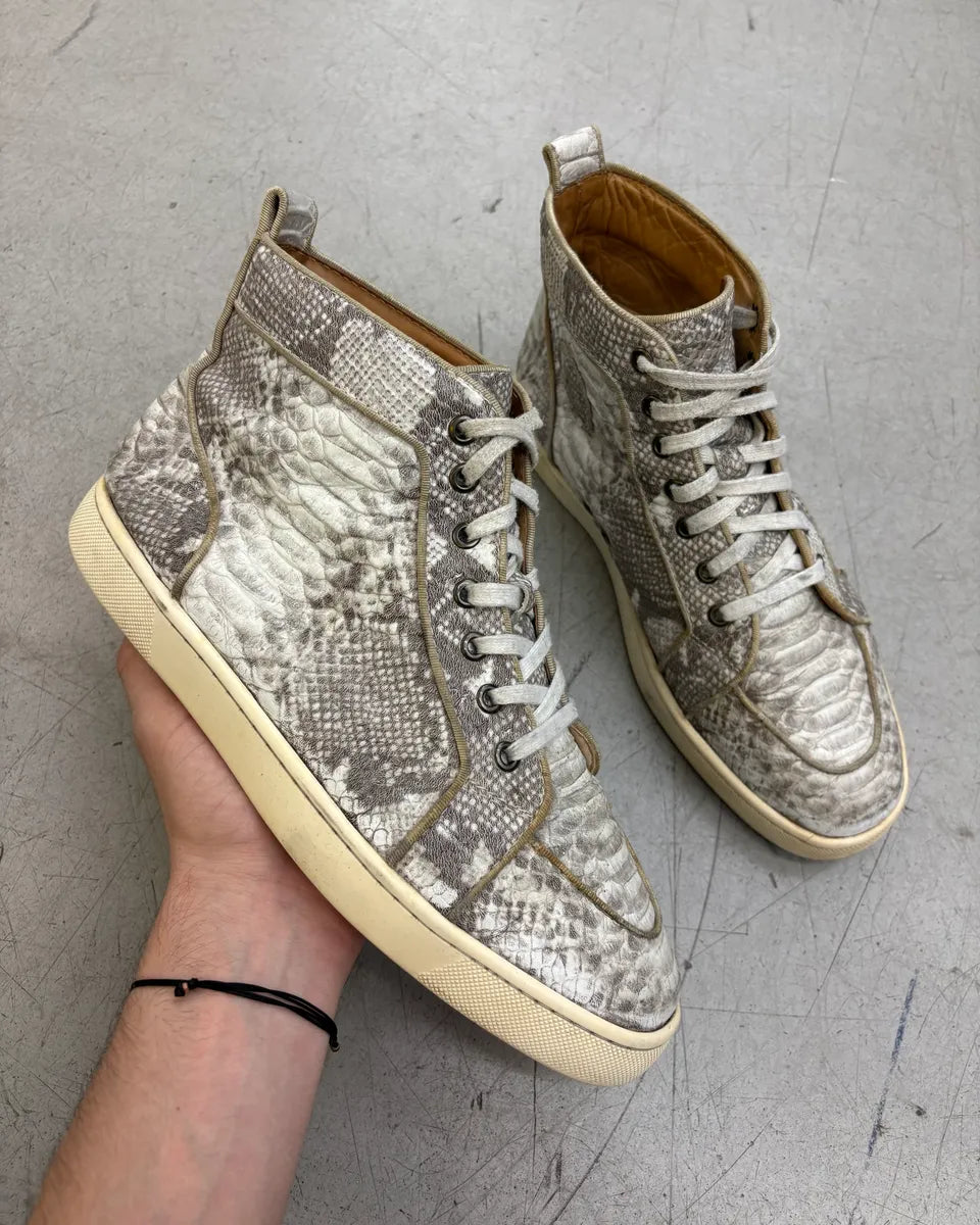 Christian Louboutin Grey Python Embossed Leather High Sneakers zoCvGIk 0
