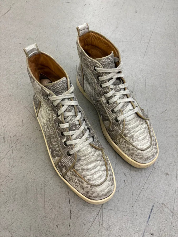 Christian Louboutin Grey Python Embossed Leather High Sneakers zoCvGIk 3