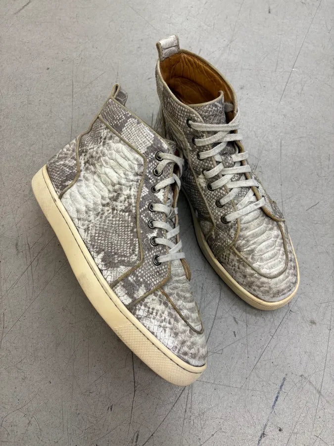 Christian Louboutin Grey Python Embossed Leather High Sneakers zoCvGIk 4