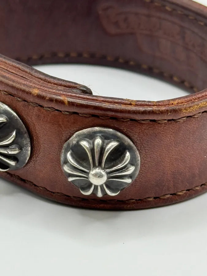 Chrome Hearts 3 Cross Silver Buttons 2 Snaps Brown Leather Bracelet (OS) qeuSEdT 1