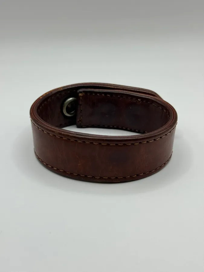 Chrome Hearts 3 Cross Silver Buttons 2 Snaps Brown Leather Bracelet (OS) qeuSEdT 4