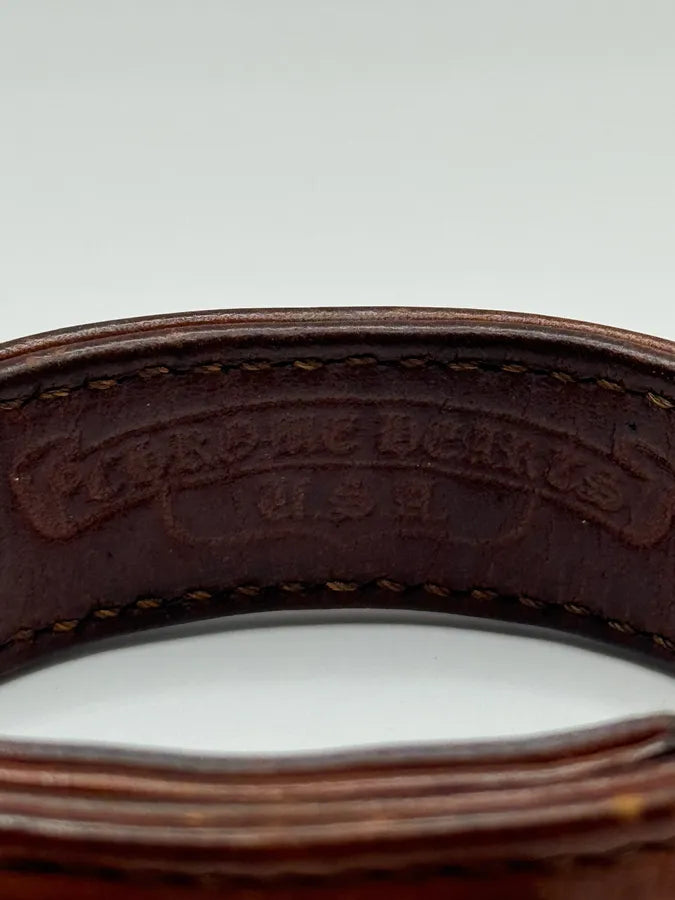 Chrome Hearts 3 Cross Silver Buttons 2 Snaps Brown Leather Bracelet (OS) qeuSEdT 7