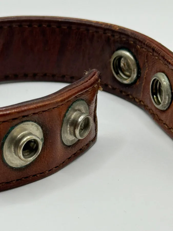 Chrome Hearts 3 Cross Silver Buttons 2 Snaps Brown Leather Bracelet (OS) qeuSEdT 8