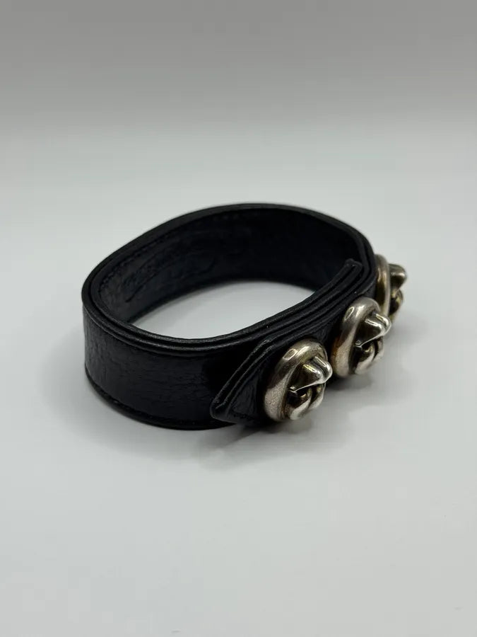 Chrome Hearts 3 Rolling Stones Silver Buttons 2 Snaps Black Leather Bracelet (OS) KjAHwWK 4