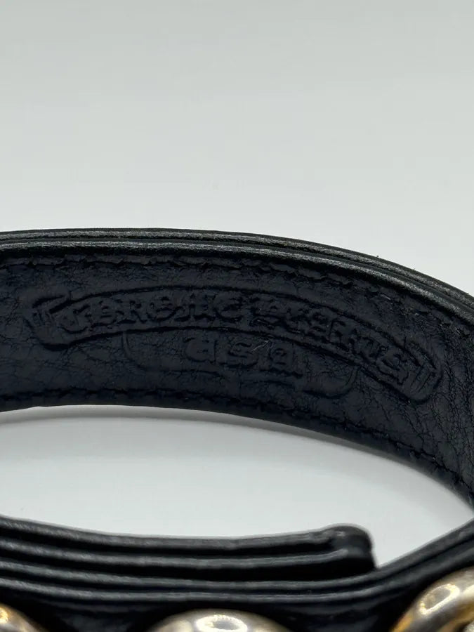 Chrome Hearts 3 Rolling Stones Silver Buttons 2 Snaps Black Leather Bracelet (OS) KjAHwWK 5