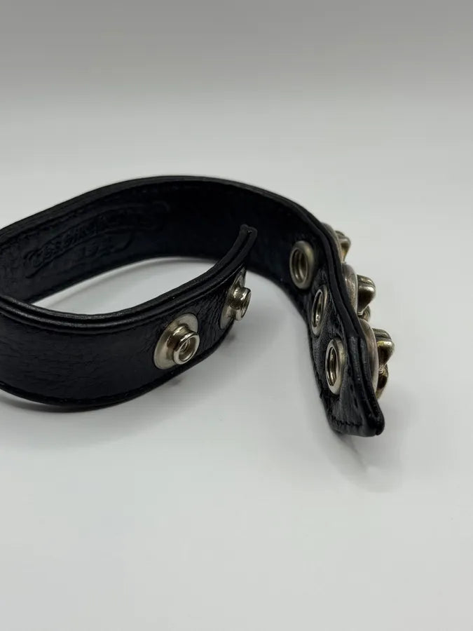 Chrome Hearts 3 Rolling Stones Silver Buttons 2 Snaps Black Leather Bracelet (OS) KjAHwWK 7