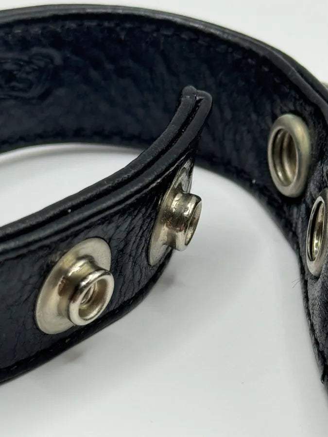 Chrome Hearts 3 Rolling Stones Silver Buttons 2 Snaps Black Leather Bracelet (OS) KjAHwWK 8