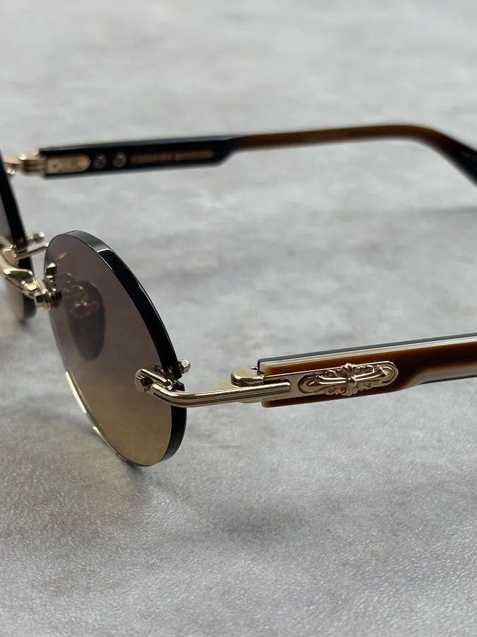 Chrome Hearts DEEP Ovales Rimless Gold/Brown Sunglasses Made in Japan RNHDcos 12