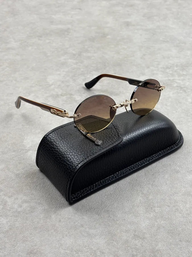 Chrome Hearts DEEP Ovales Rimless Gold/Brown Sunglasses Made in Japan RNHDcos 4