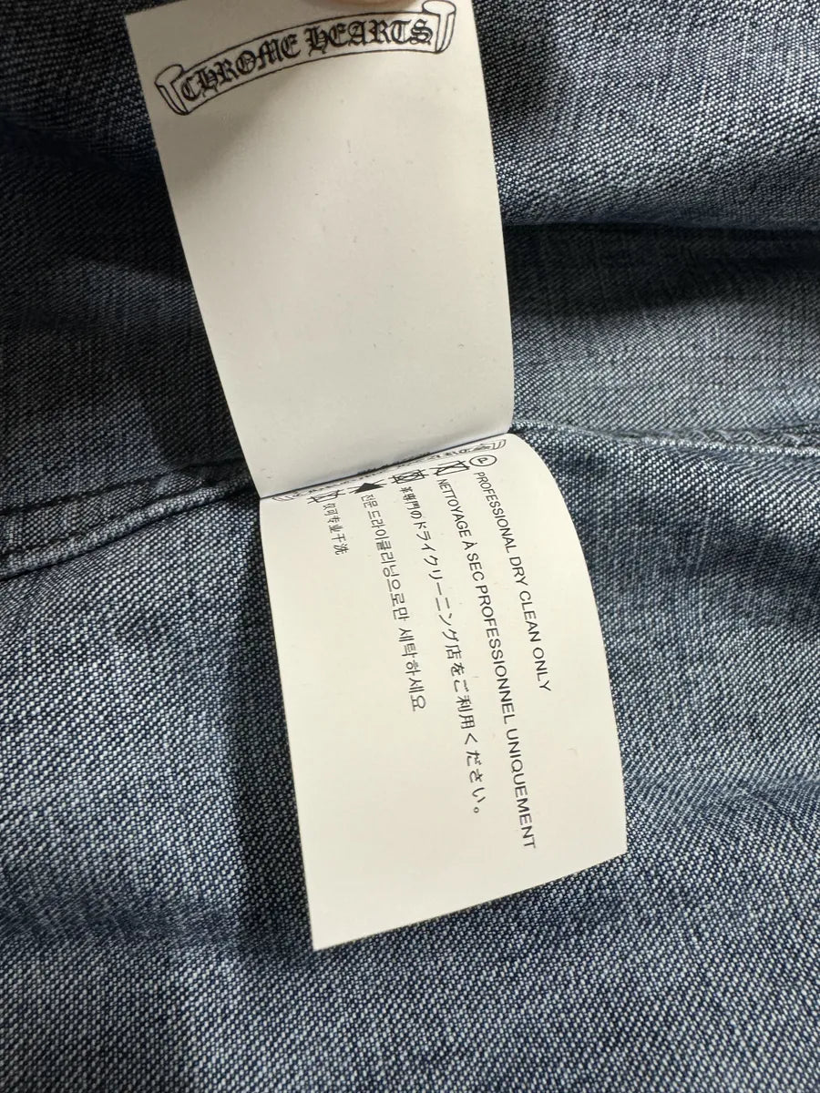 Chrome Hearts Denim Cross Leather Patchwork Shirt fJVAhQR 10