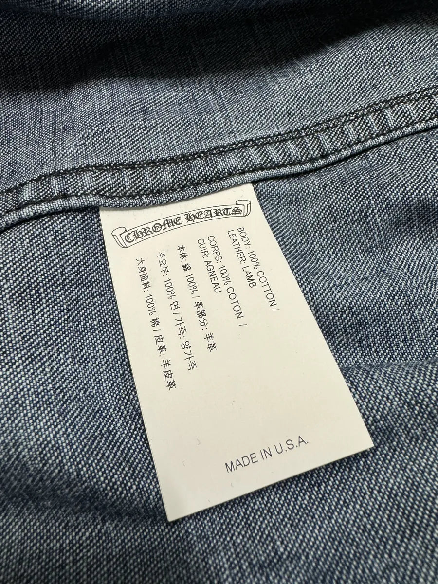 Chrome Hearts Denim Cross Leather Patchwork Shirt fJVAhQR 12