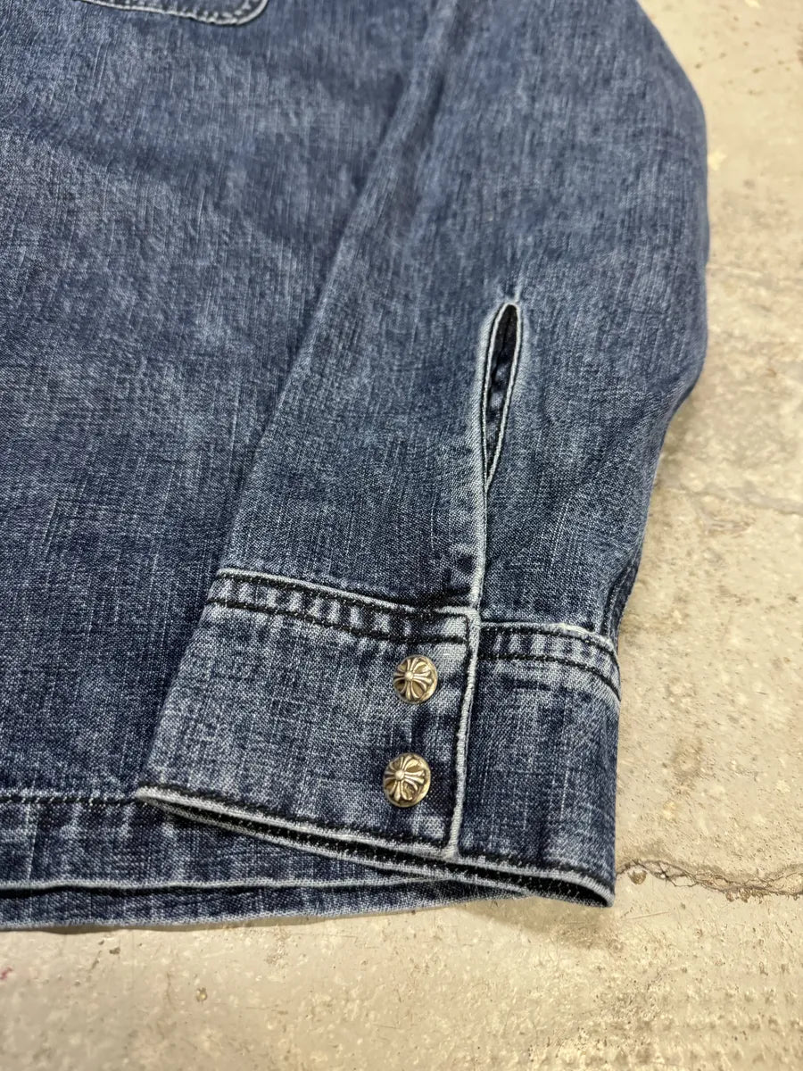 Chrome Hearts Denim Cross Leather Patchwork Shirt fJVAhQR 4