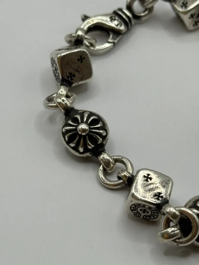 Chrome Hearts Dice & Crossball Silver Bracelet OmGWBIL 1