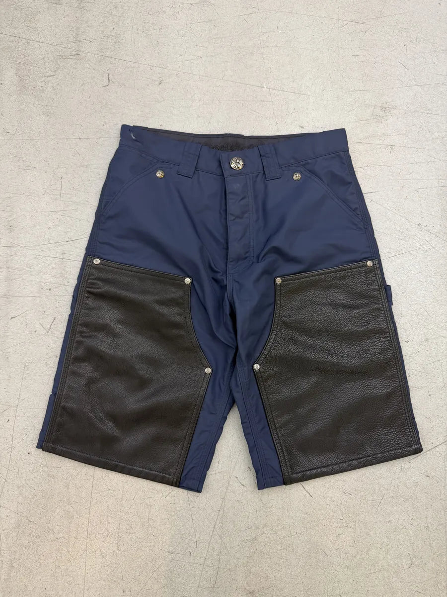 Chrome Hearts Double Knee Yellow Cross Leather Carpenter Navy Shorts SAggJdT 0