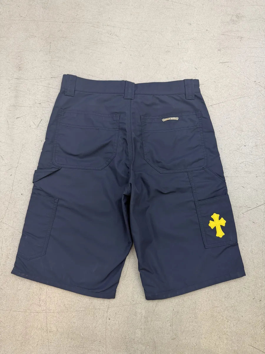 Chrome Hearts Double Knee Yellow Cross Leather Carpenter Navy Shorts SAggJdT 1