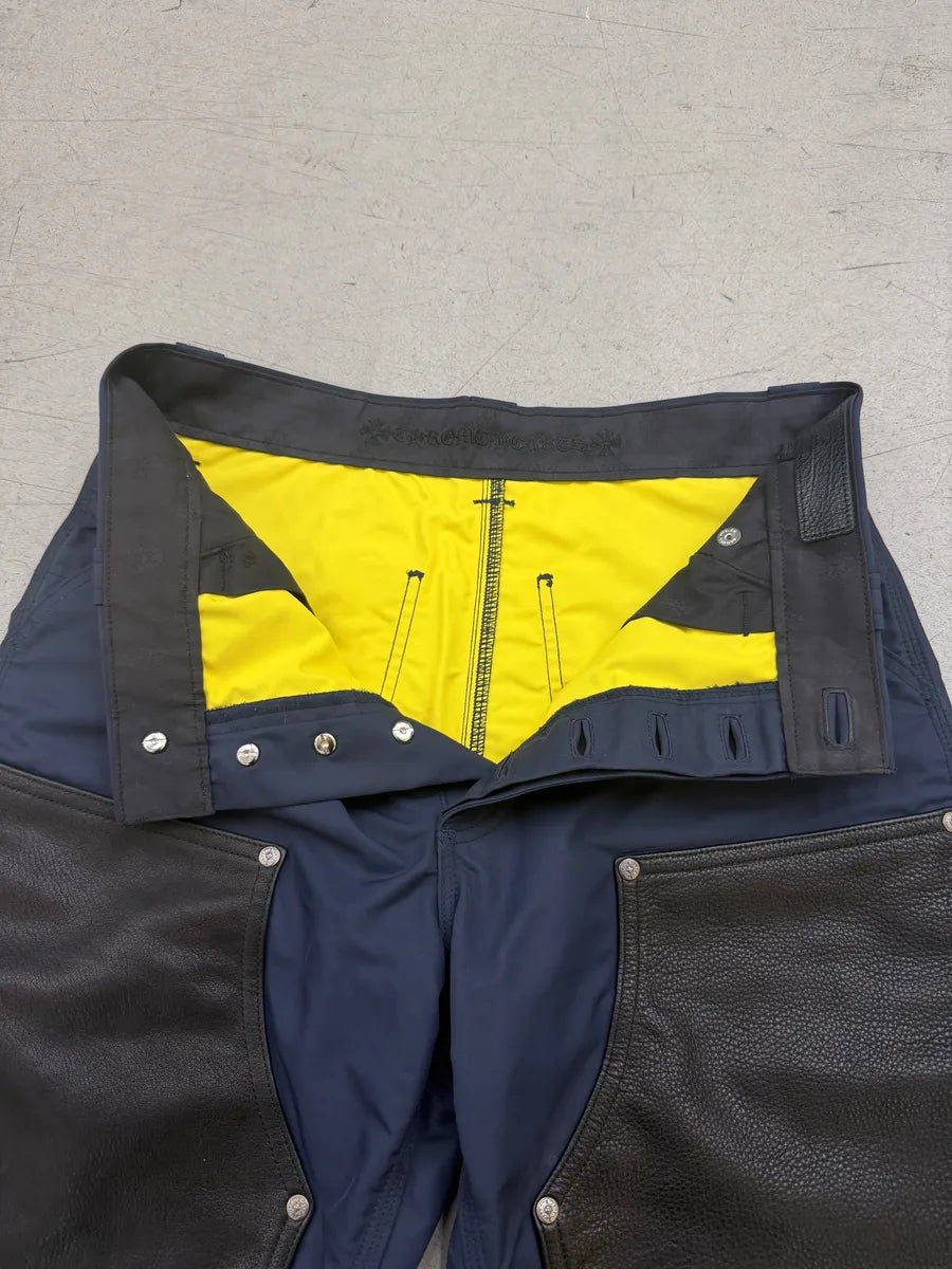 Chrome Hearts Double Knee Yellow Cross Leather Carpenter Navy Shorts SAggJdT 10