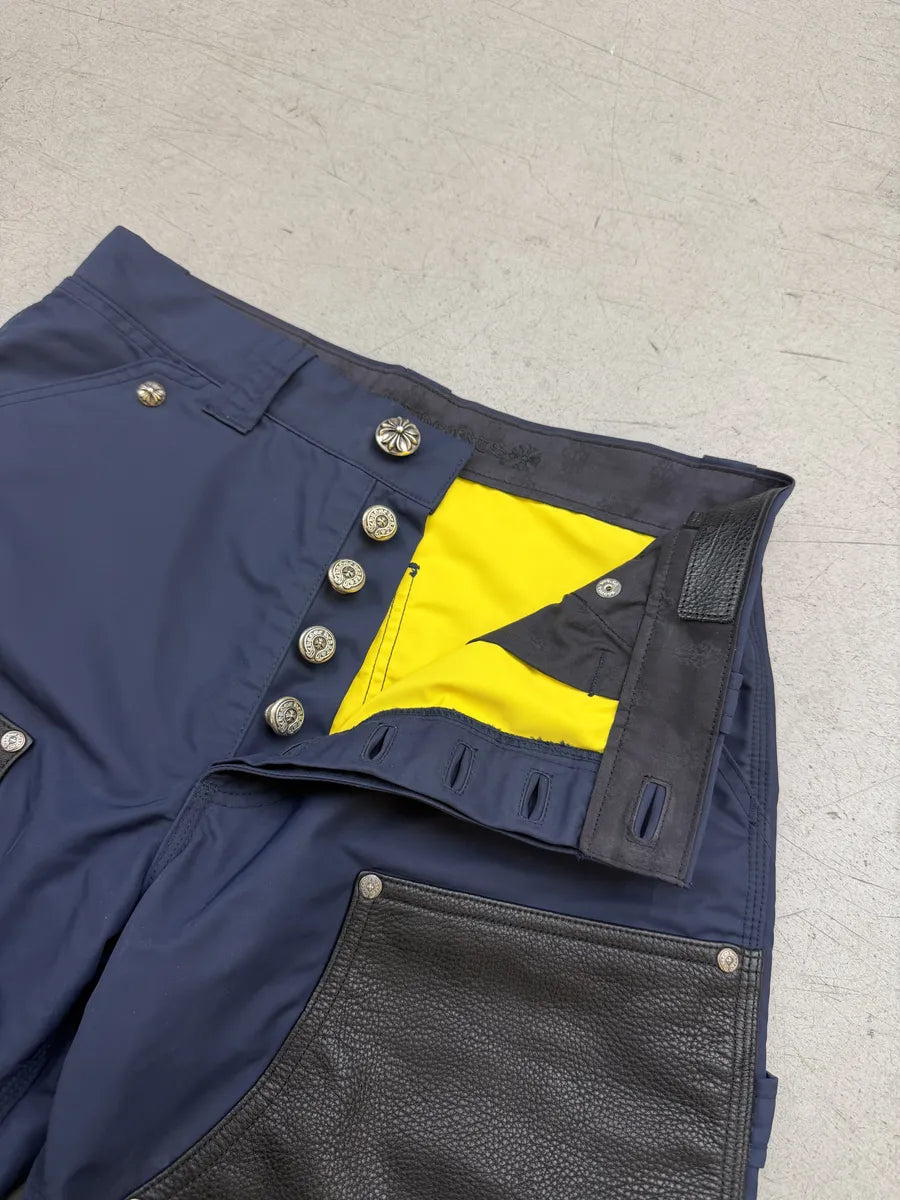 Chrome Hearts Double Knee Yellow Cross Leather Carpenter Navy Shorts SAggJdT 12