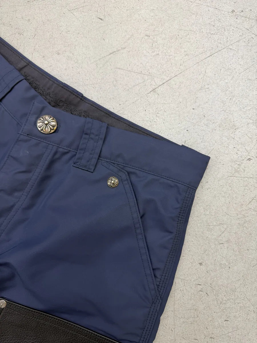 Chrome Hearts Double Knee Yellow Cross Leather Carpenter Navy Shorts SAggJdT 14