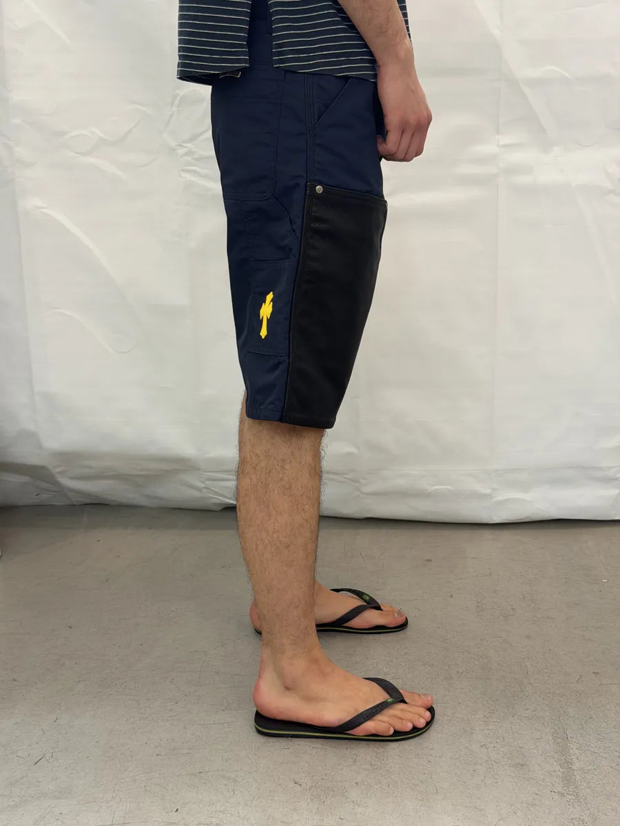 Chrome Hearts Double Knee Yellow Cross Leather Carpenter Navy Shorts SAggJdT 2