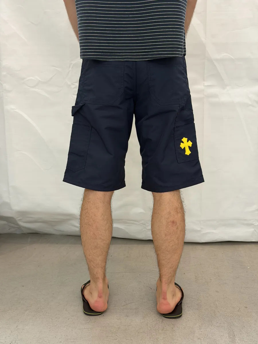 Chrome Hearts Double Knee Yellow Cross Leather Carpenter Navy Shorts SAggJdT 3