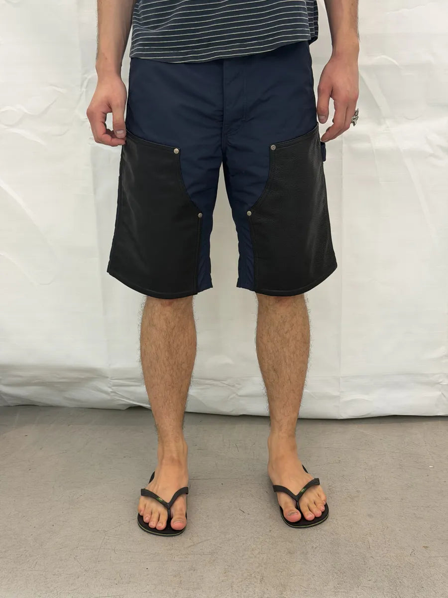 Chrome Hearts Double Knee Yellow Cross Leather Carpenter Navy Shorts SAggJdT 4