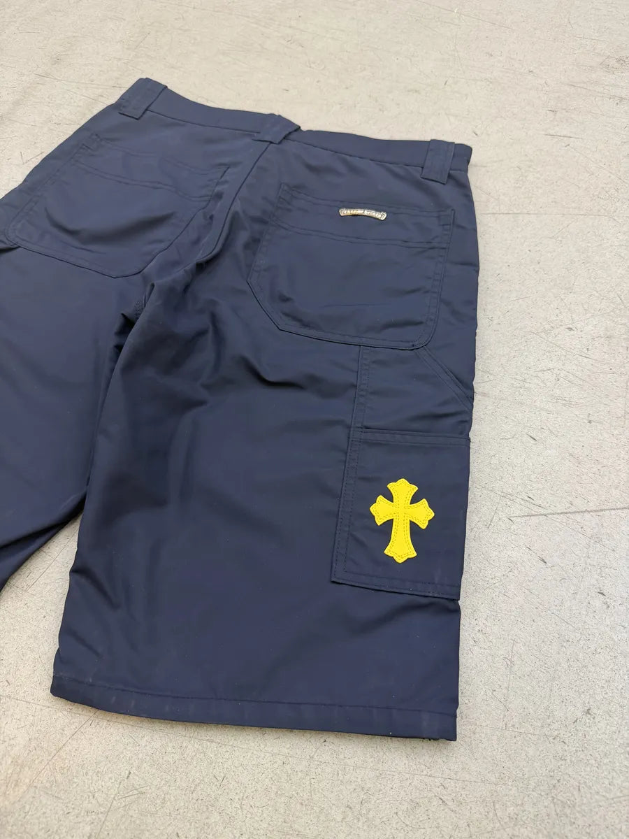 Chrome Hearts Double Knee Yellow Cross Leather Carpenter Navy Shorts SAggJdT 5