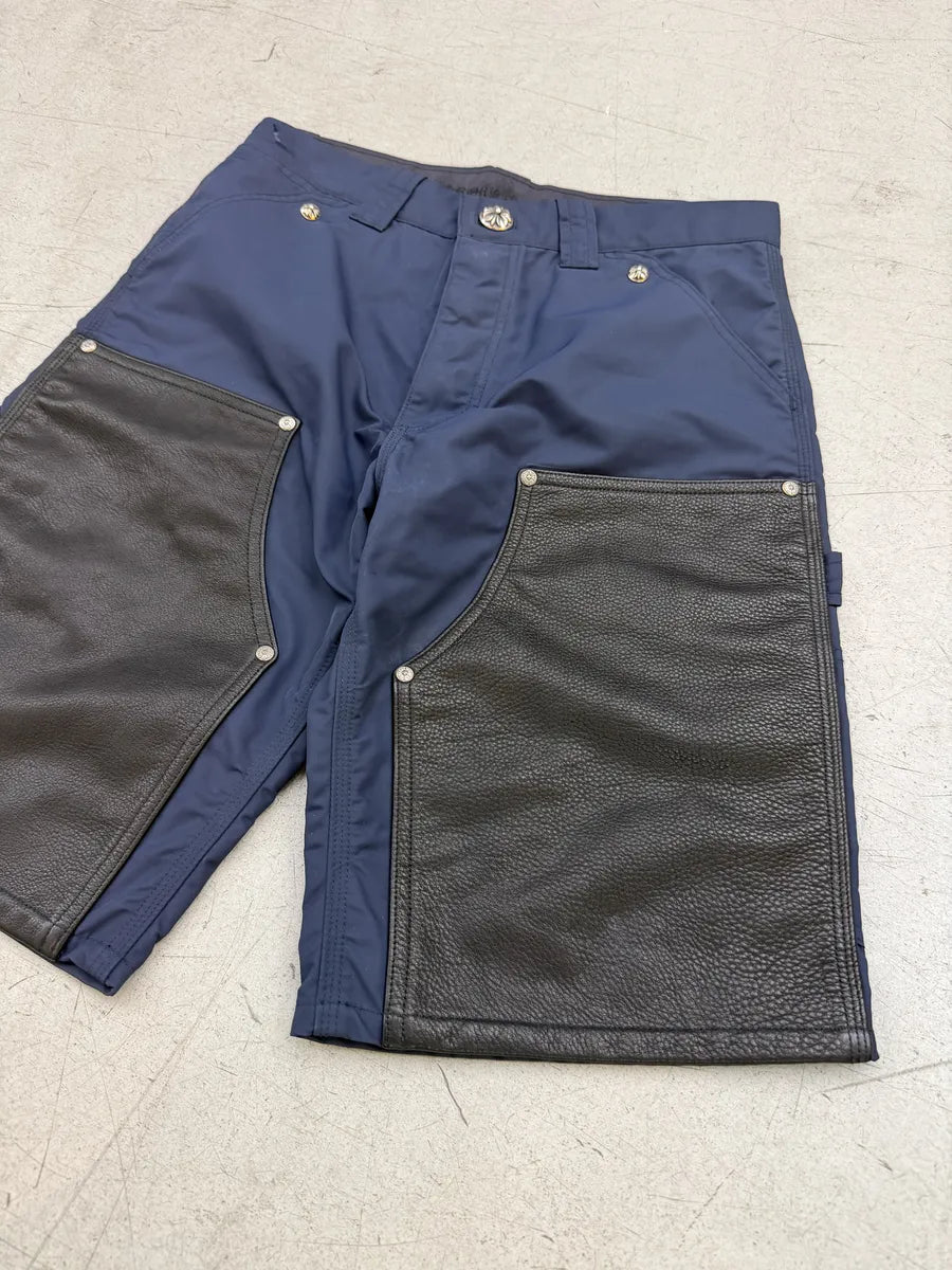 Chrome Hearts Double Knee Yellow Cross Leather Carpenter Navy Shorts SAggJdT 6