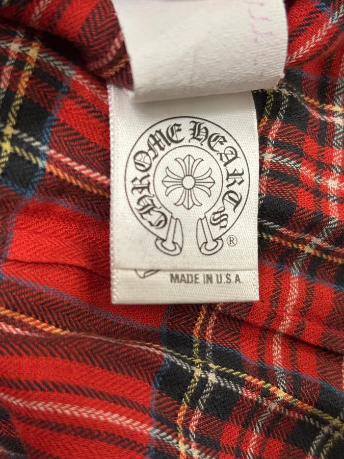 Chrome Hearts Flanel Red Checkered Cross Leather Patchs Shirt nKEpTka 12