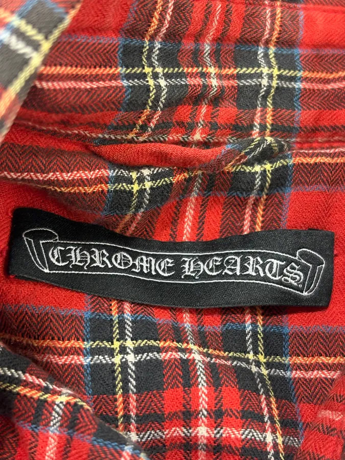 Chrome Hearts Flanel Red Checkered Cross Leather Patchs Shirt nKEpTka 9