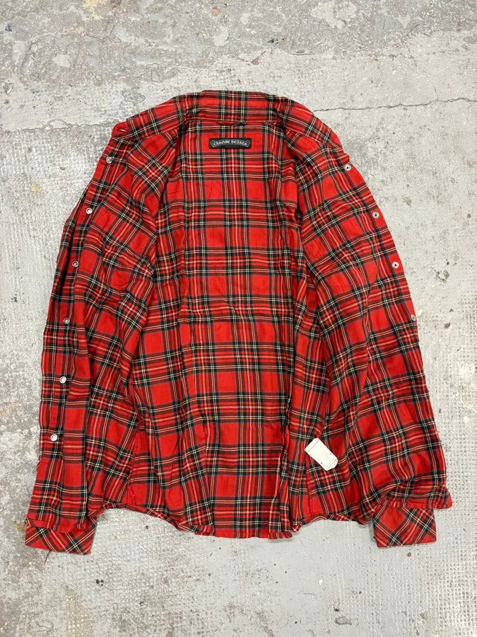 Chrome Hearts Flanel Red Checkered Cross Leather Patchs Shirt nKEpTka 6