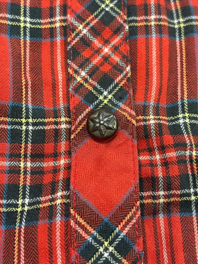 Chrome Hearts Flanel Red Checkered Cross Leather Patchs Shirt nKEpTka 7