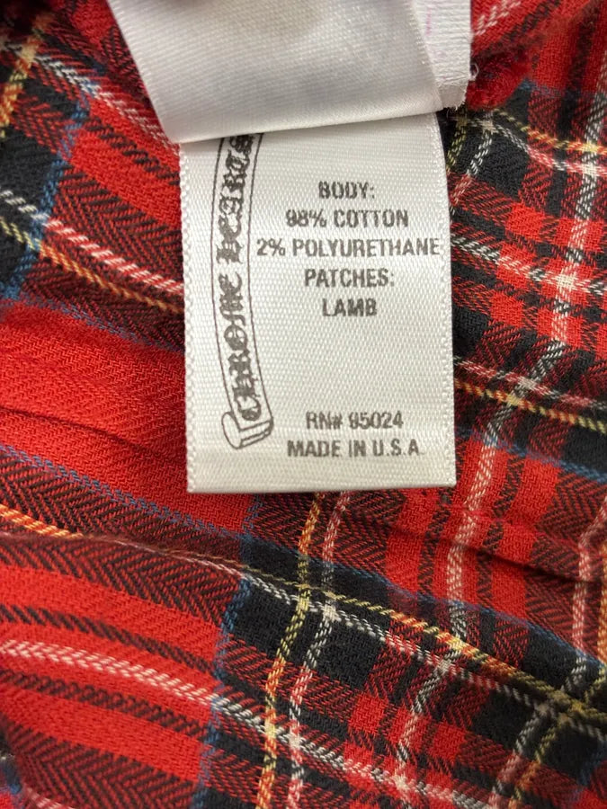 Chrome Hearts Flanel Red Checkered Cross Leather Patchs Shirt nKEpTka 11