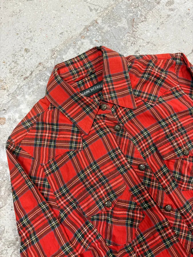 Chrome Hearts Flanel Red Checkered Cross Leather Patchs Shirt nKEpTka 4
