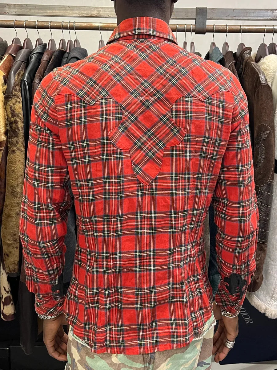 Chrome Hearts Flanel Red Checkered Cross Leather Patchs Shirt nKEpTka 2